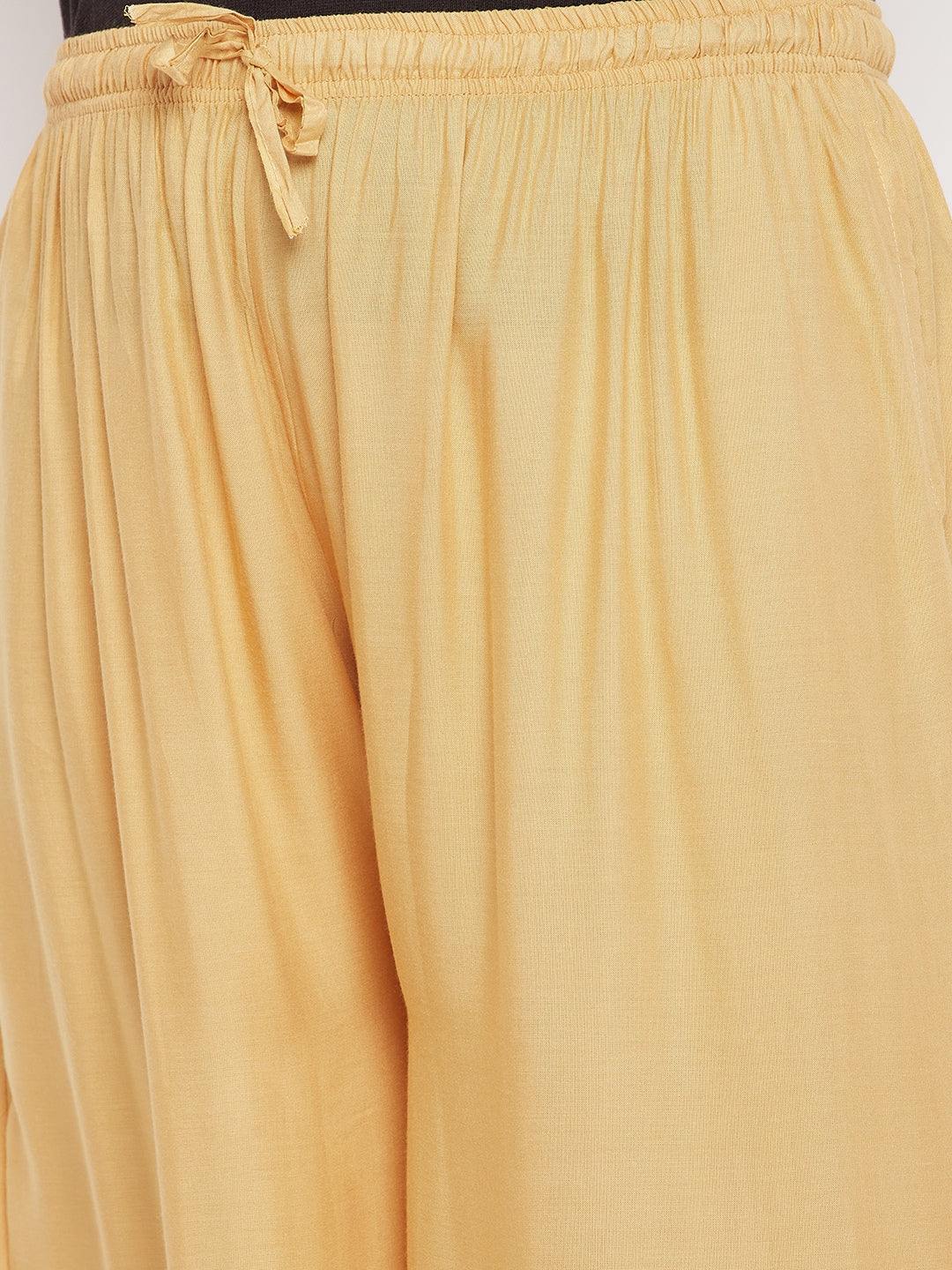 Fawn Solid Rayon Jumbo Sharara with elasticated waistband and drawstring.