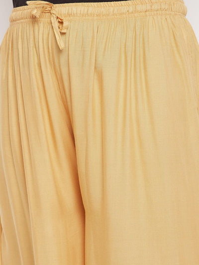 Fawn Solid Rayon Jumbo Sharara with elasticated waistband and drawstring.