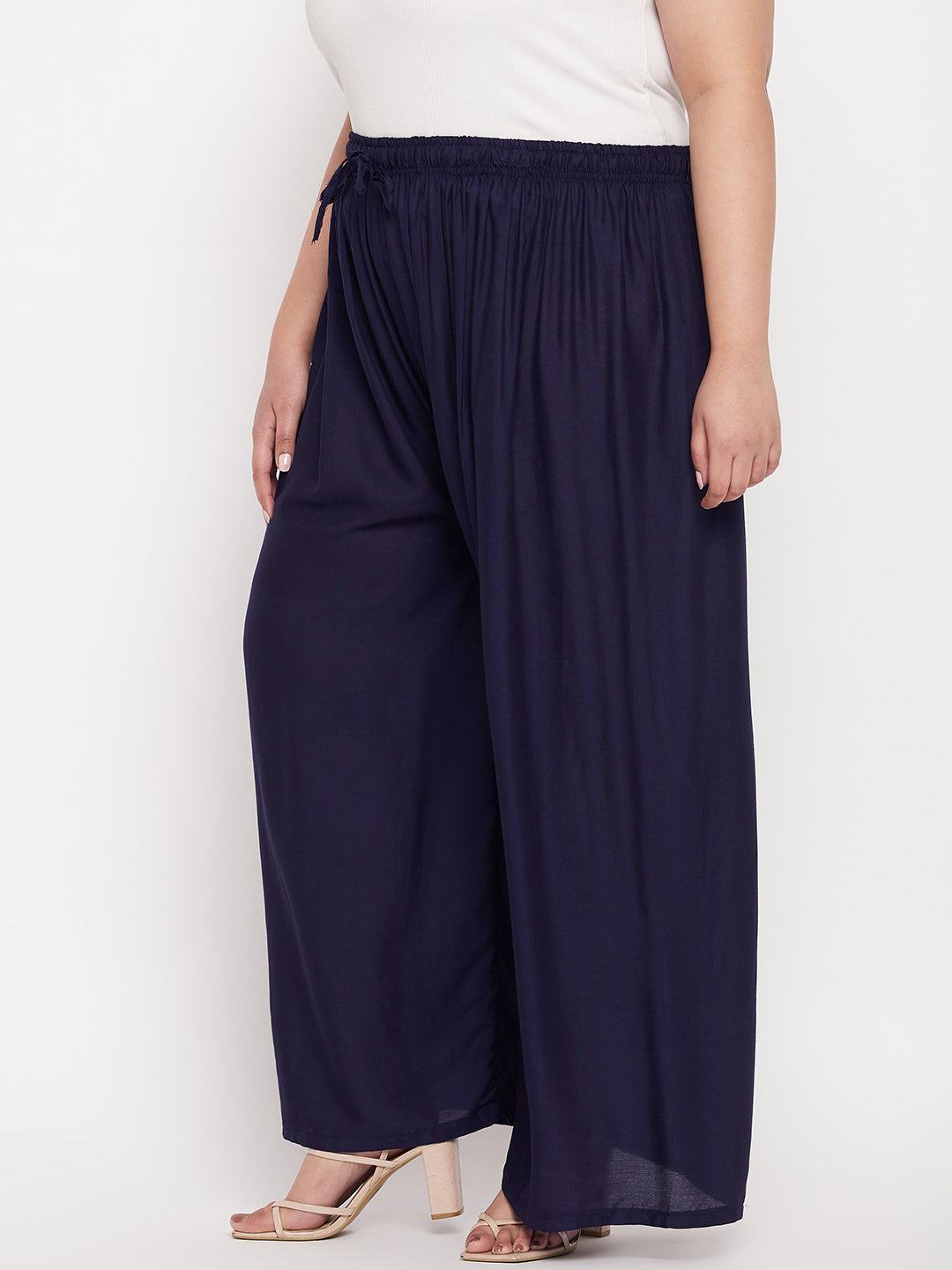 Navy Blue Solid Rayon Palazzo