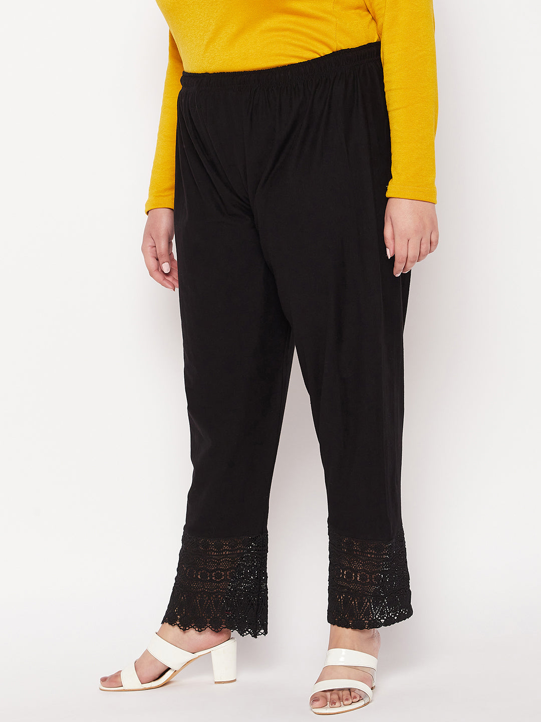 Black Solid Lace Palazzo