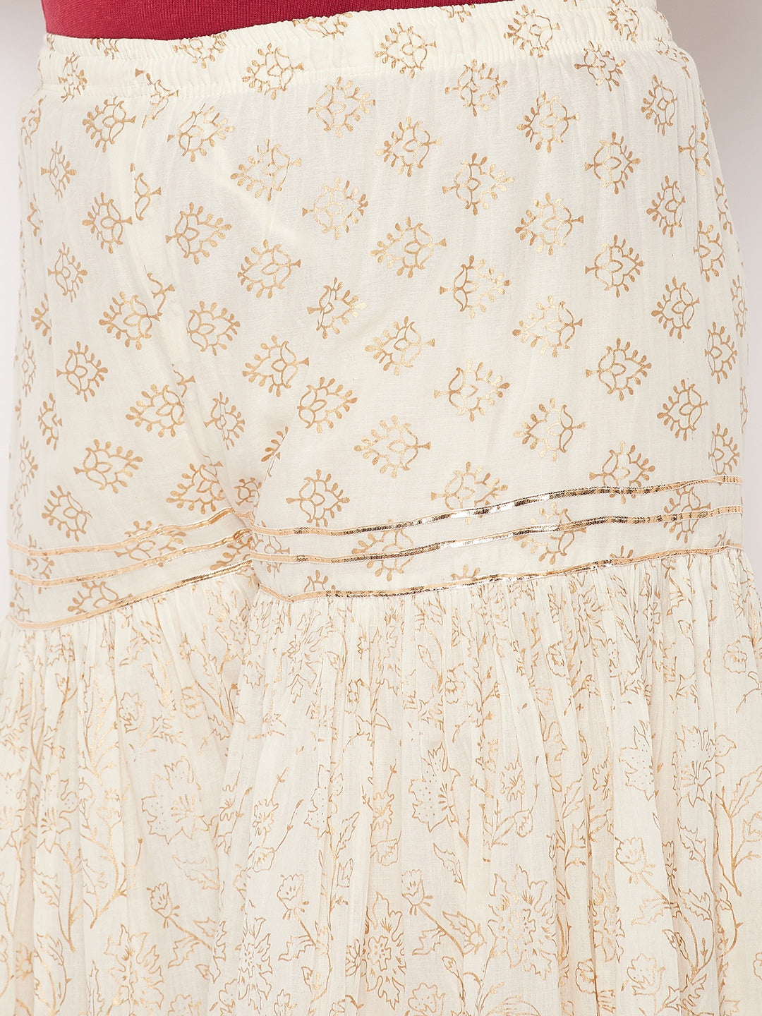 Off-White printed cotton flared gharara with elasticated waistband and drawstring.