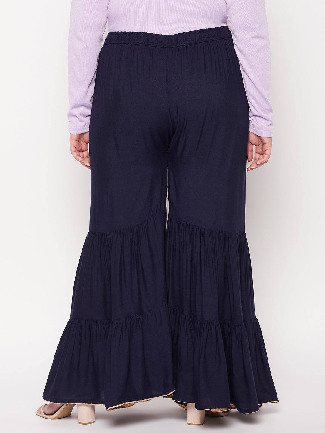 Navy Blue Solid Rayon Flared Gharara