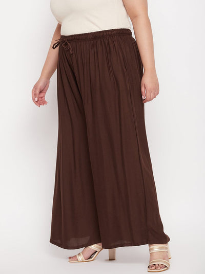Coffee Solid Rayon Jumbo Sharara with elasticated waistband and drawstring.