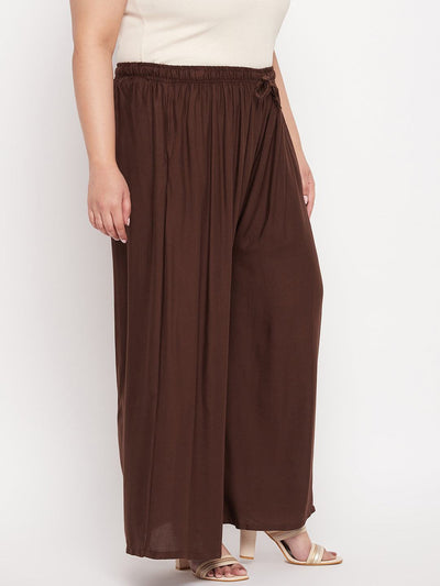 Coffee Solid Rayon Jumbo Sharara with elasticated waistband and drawstring.