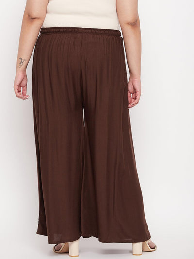 Coffee Solid Rayon Jumbo Sharara with elasticated waistband and drawstring.
