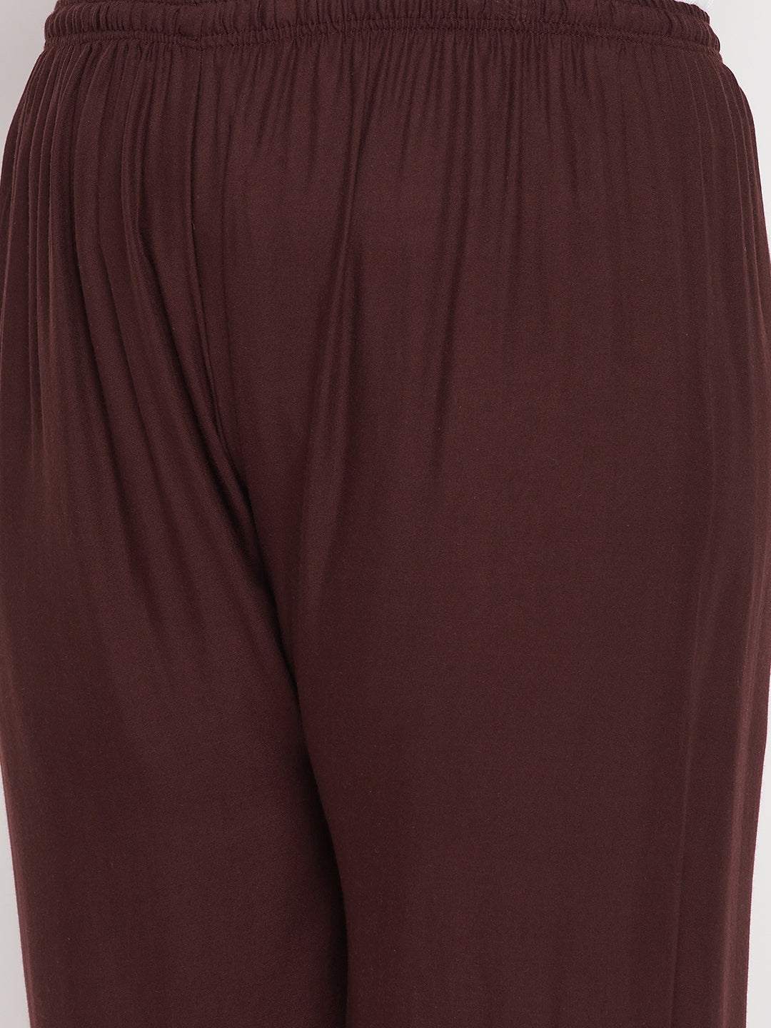 Coffee Printed Rayon Palazzo with elasticated waistband and drawstring.