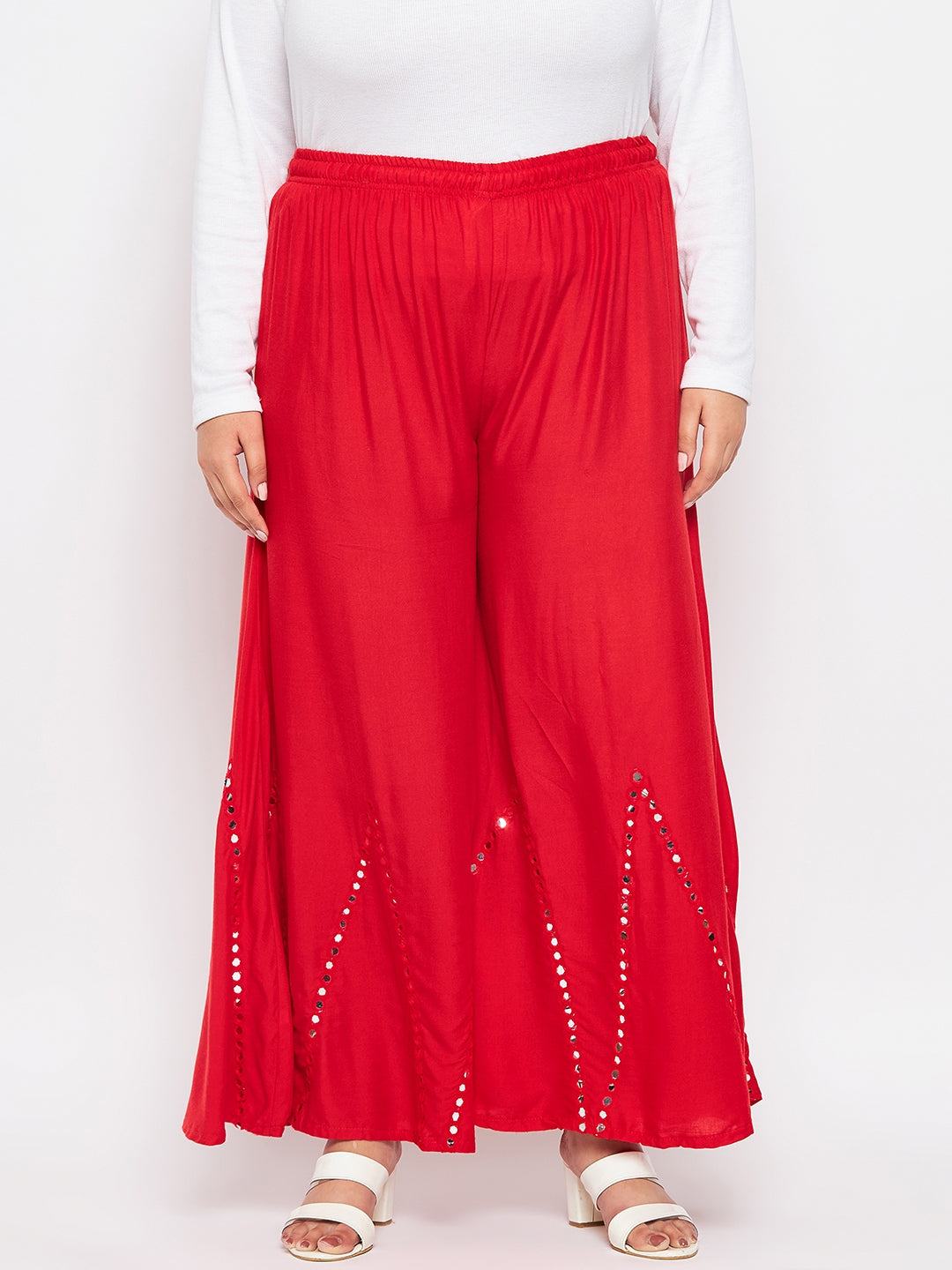Red Mirror Work Rayon Sharara