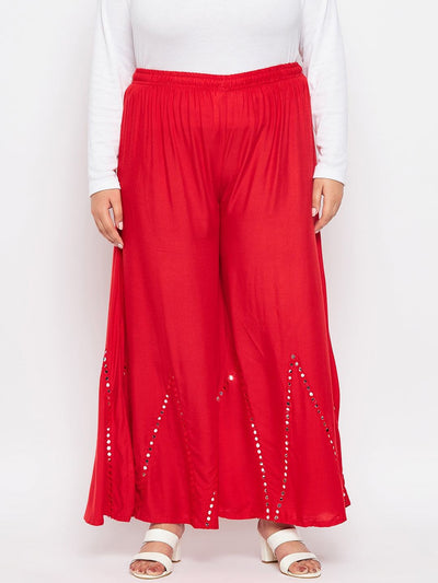 Red Mirror Work Rayon Sharara