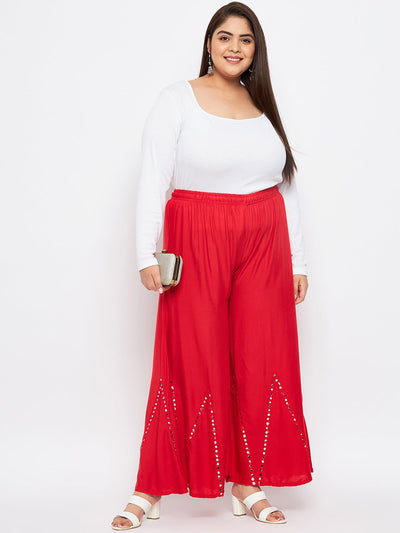 Red Mirror Work Rayon Sharara