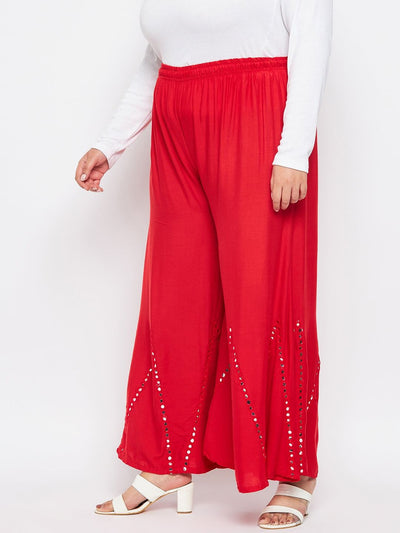 Red Mirror Work Rayon Sharara