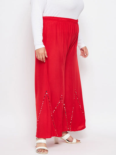 Red Mirror Work Rayon Sharara