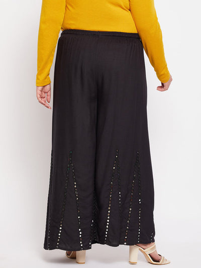 Black Mirror Work Rayon Sharara with elastic waistband and drawstring.