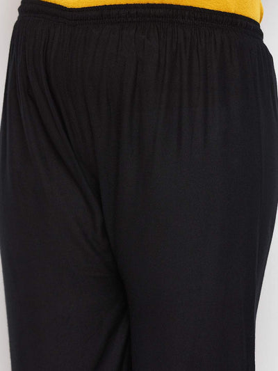 Black Floral Print Rayon Straight Palazzo
