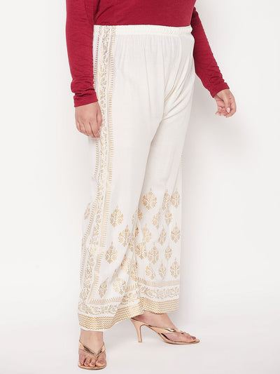 Cream Printed Rayon Palazzo