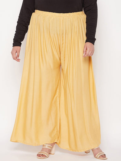 Fawn solid rayon palazzo with elasticated waistband.