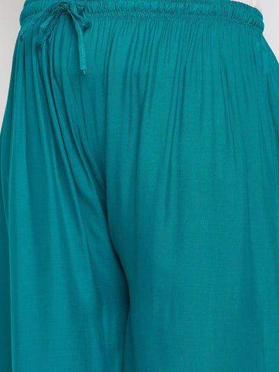 Rama Green Solid Rayon Palazzo with Elasticated Waistband