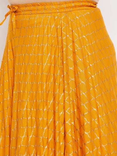 Mustard Printed Flared Maxi Skirt