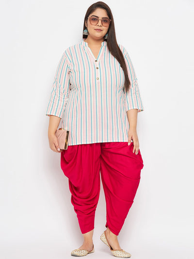 Magenta solid rayon dhoti salwar with elasticated waistband.