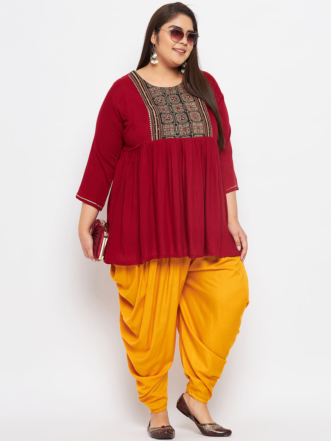Mustard Solid Rayon Dhoti Salwar with elasticated waistband and drawstring.