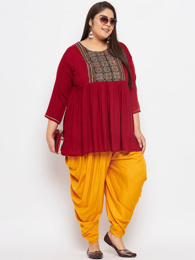 Mustard Solid Rayon Dhoti Salwar with elasticated waistband and drawstring.