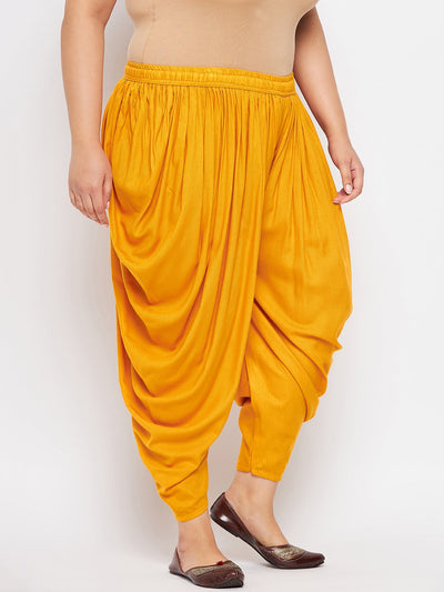 Mustard Solid Rayon Dhoti Salwar with elasticated waistband and drawstring