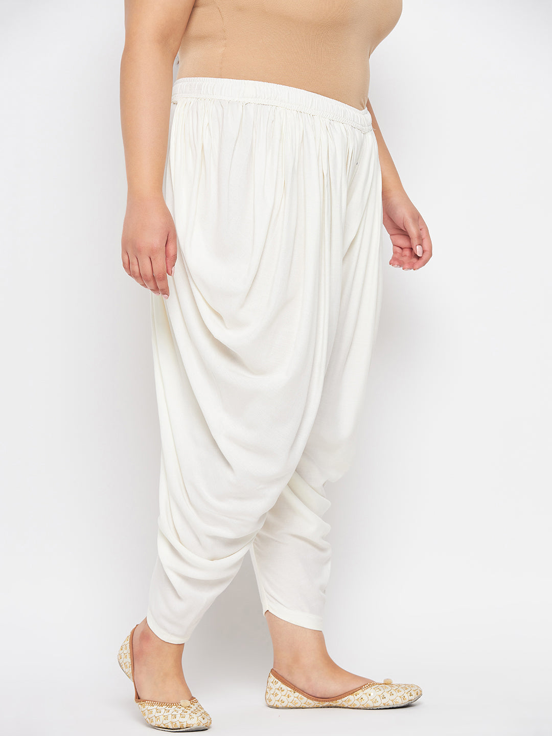 Off-White Solid Rayon Dhoti Salwar