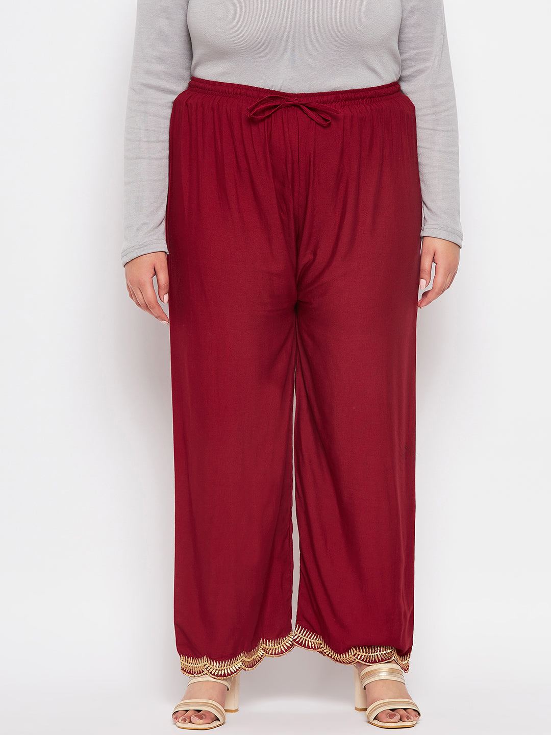 Maroon Hem Design Straight Palazzo