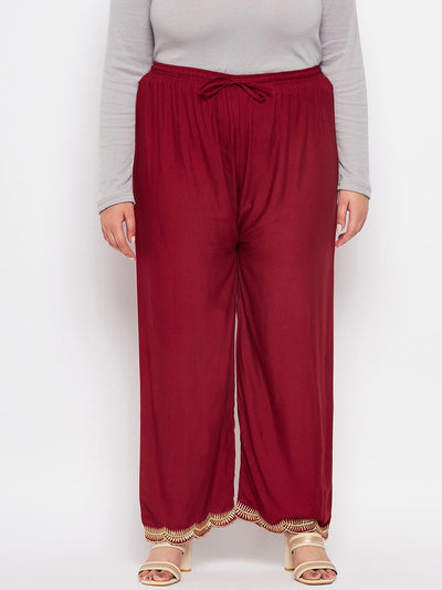 Maroon Hem Design Straight Palazzo