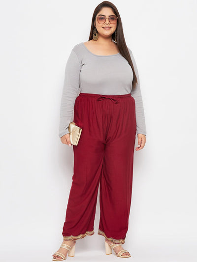 Maroon Hem Design Straight Palazzo