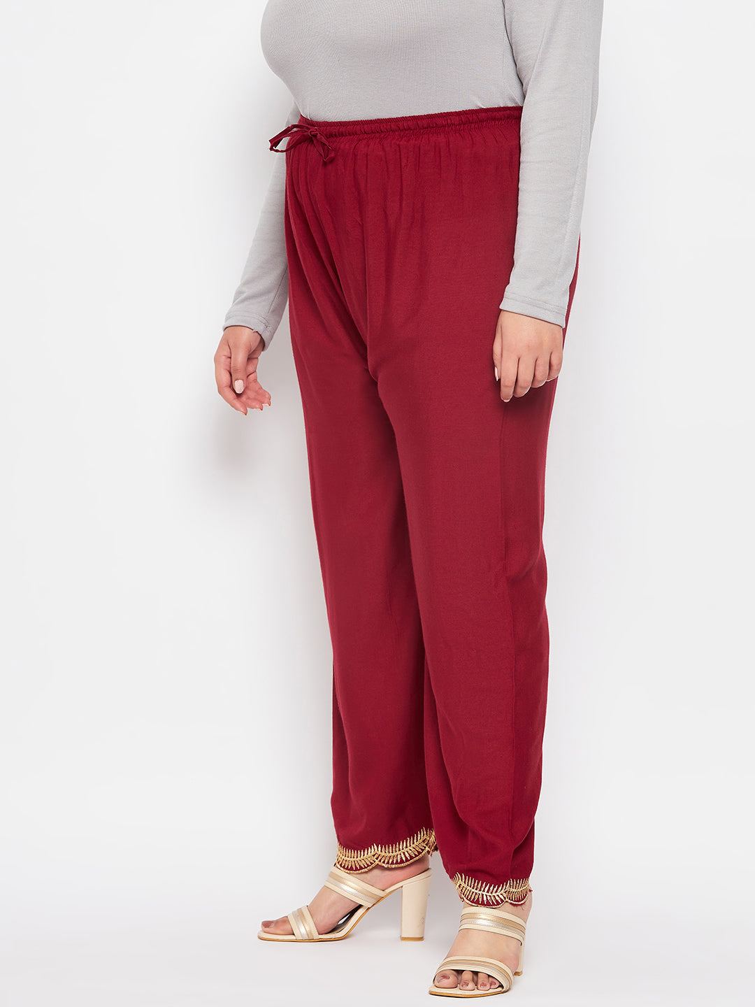 Maroon Hem Design Straight Palazzo