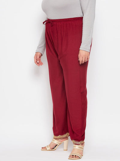 Maroon Hem Design Straight Palazzo