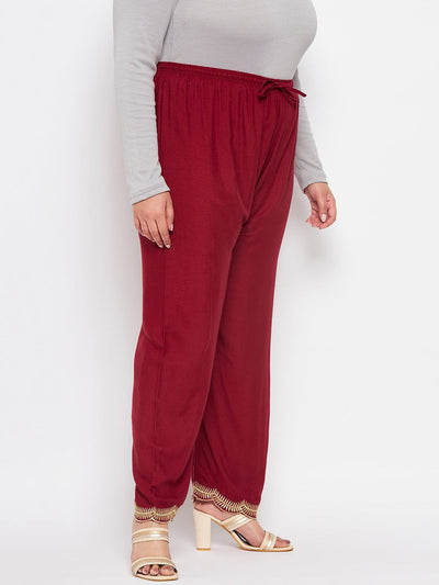 Maroon Hem Design Straight Palazzo