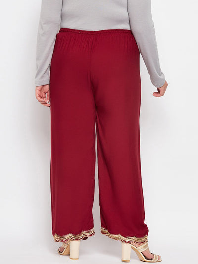 Maroon Hem Design Straight Palazzo