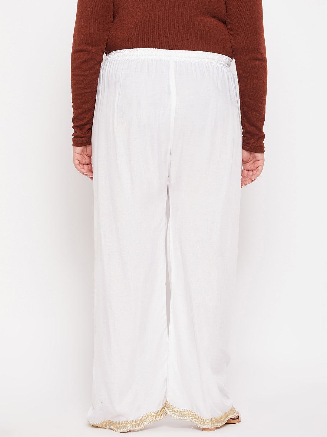 White hem design straight palazzo with elasticated waistband and drawstring.