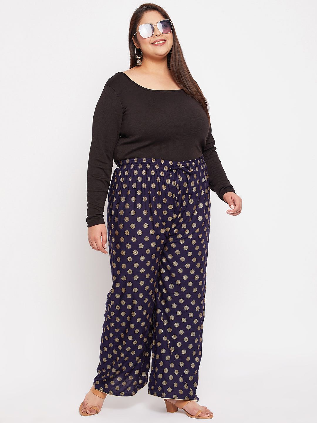 Navy Blue Polka Dot Printed Palazzo