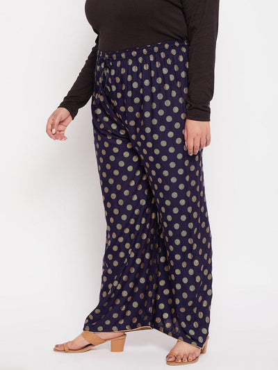 Navy Blue Polka Dot Printed Palazzo