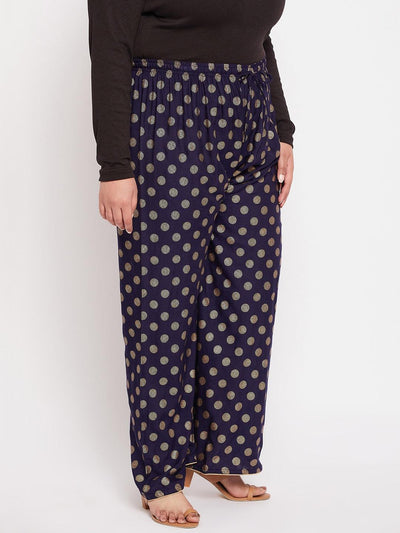 Navy Blue Polka Dot Printed Palazzo