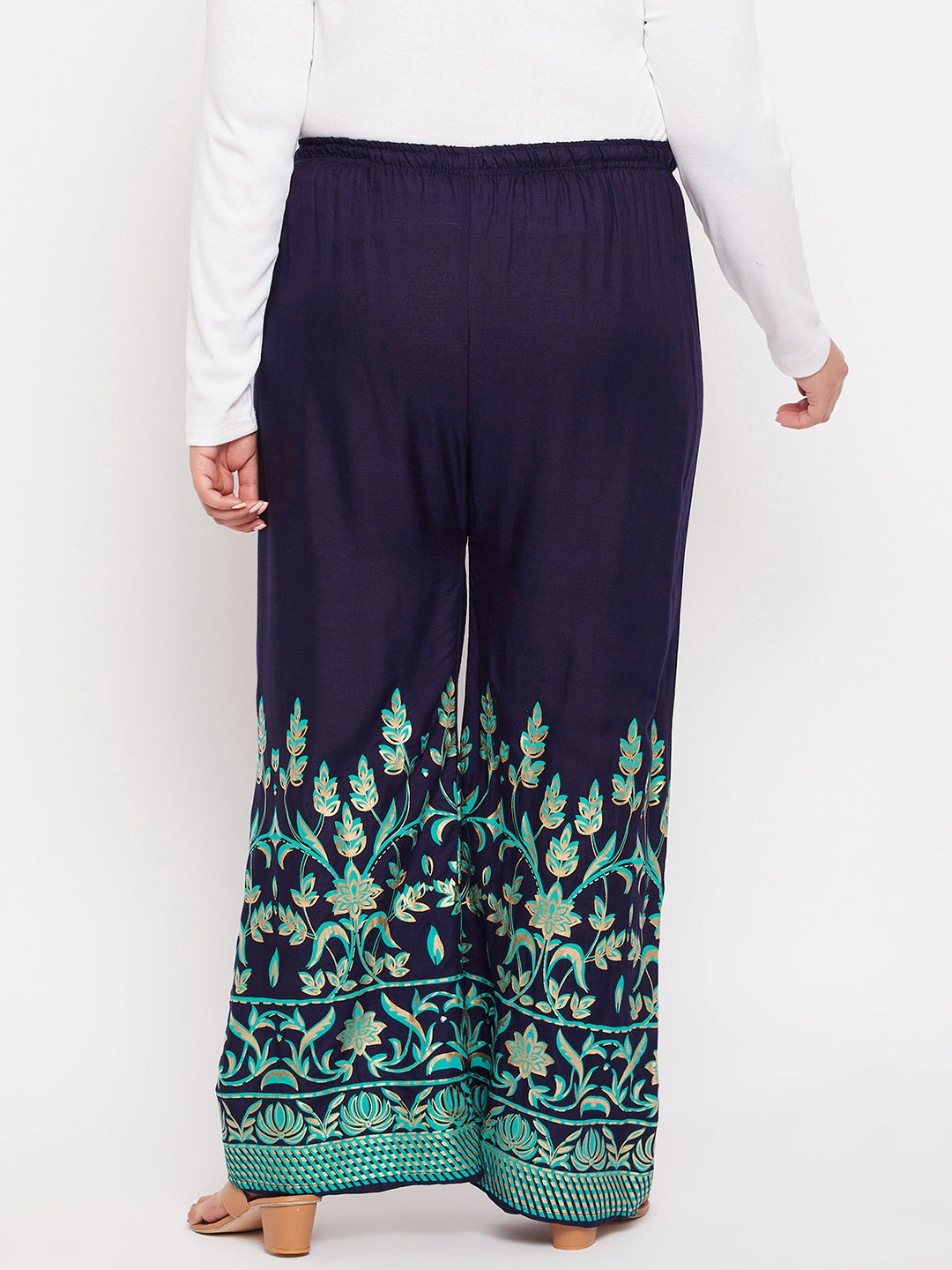 Navy Blue Floral Printed Straight Palazzo