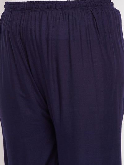 Navy Blue Floral Printed Straight Palazzo