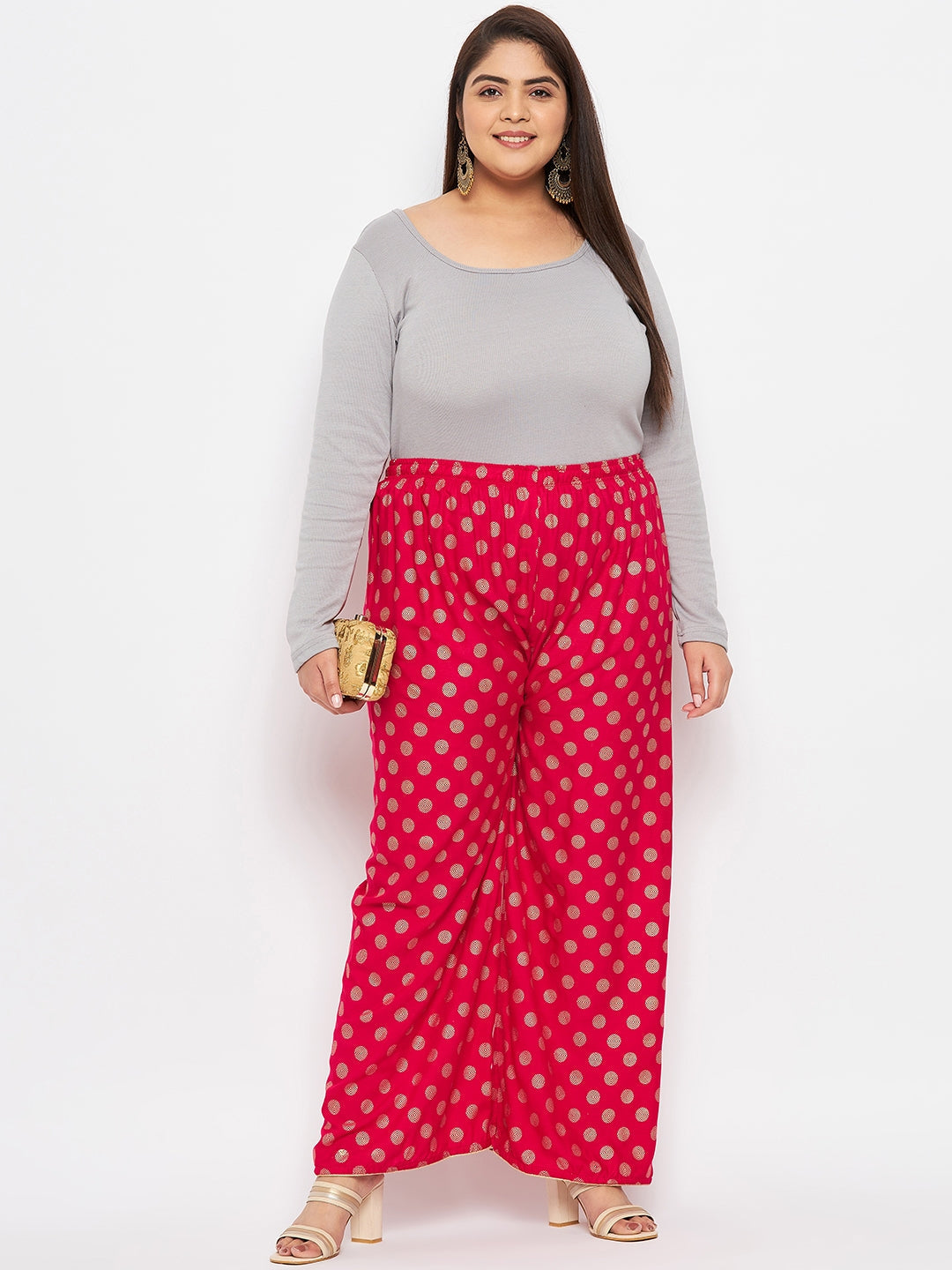 Magenta Polka Dot Printed Palazzo