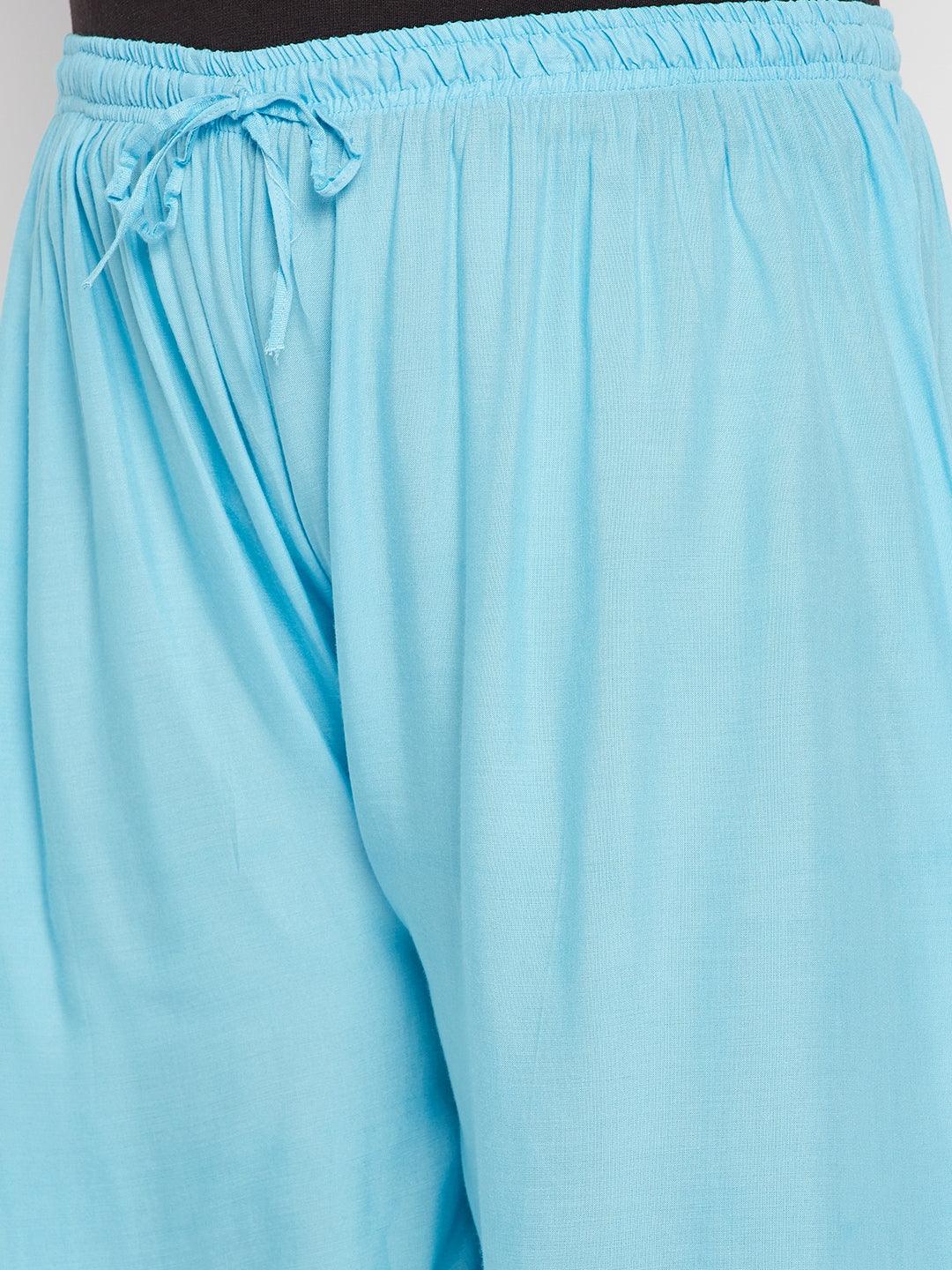 Sky Blue Solid Rayon Palazzo