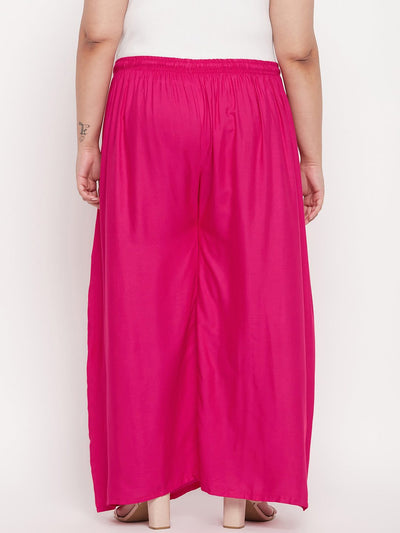 Magenta solid rayon palazzo with elasticated waistband.