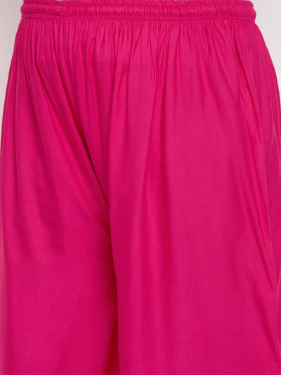 Magenta solid rayon palazzo with elasticated waistband and drawstring.