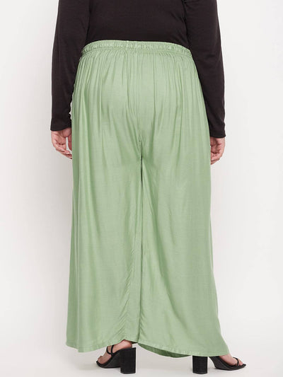 Pista Green Solid Rayon Palazzo with elasticated waistband and drawstring.