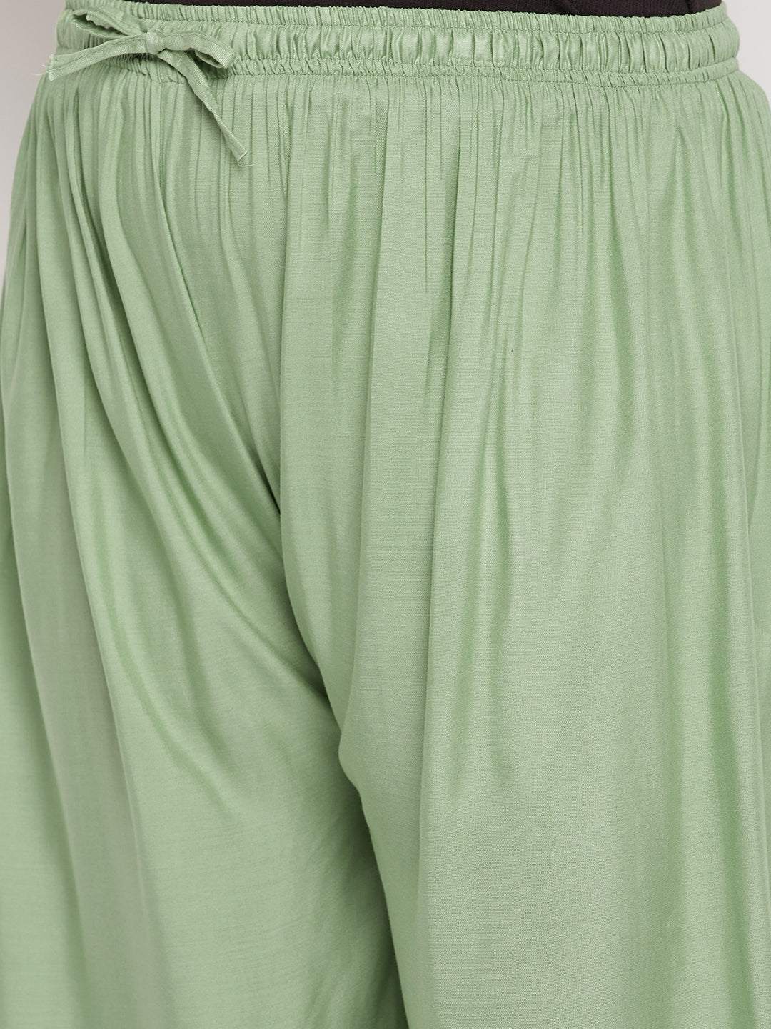 Pista Green Solid Rayon Palazzo with Elasticated Waistband and Drawstring