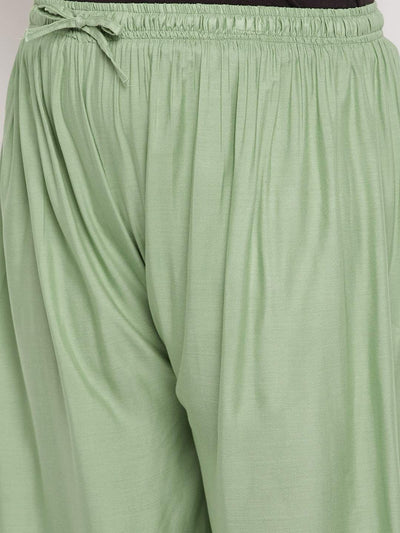 Pista Green Solid Rayon Palazzo with Elasticated Waistband and Drawstring