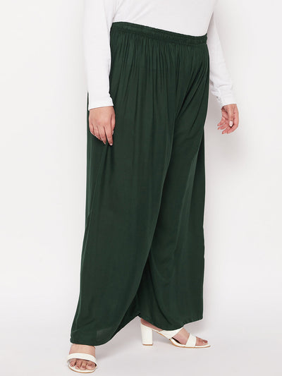 Bottle Green Solid Rayon Palazzo