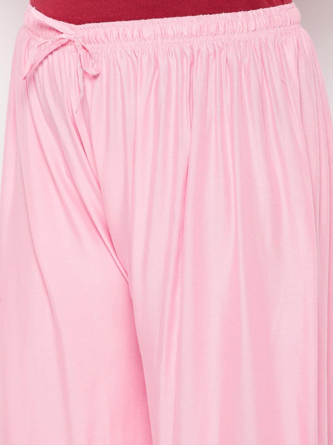 Baby Pink Solid Rayon Palazzo