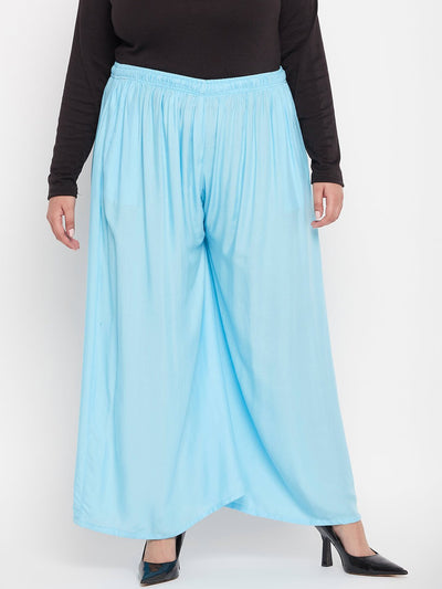 Sky Blue Solid Rayon Jumbo Sharara with elasticated waistband and drawstring.