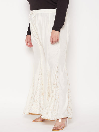 Cream Printed Rayon Flared Sharara